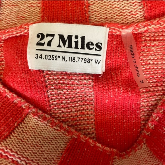 27 Miles Malibu Poppy Cotton Knit Crew Neck Sweater Faded Red Stripes Classic - Picture 8 of 9